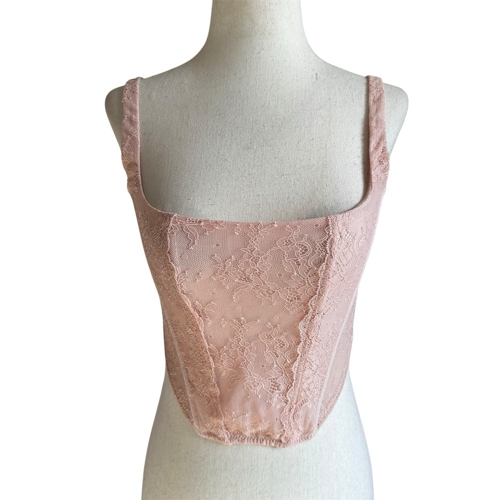 Out From Under Pink Lace  Corset Crop Top Party Women Size Medium | 69-6